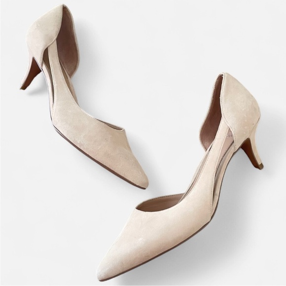 Linea Paolo D’Orsay Pointed Toe Heeled Pumps in Nude Beige Size 9M - Picture 1 of 9